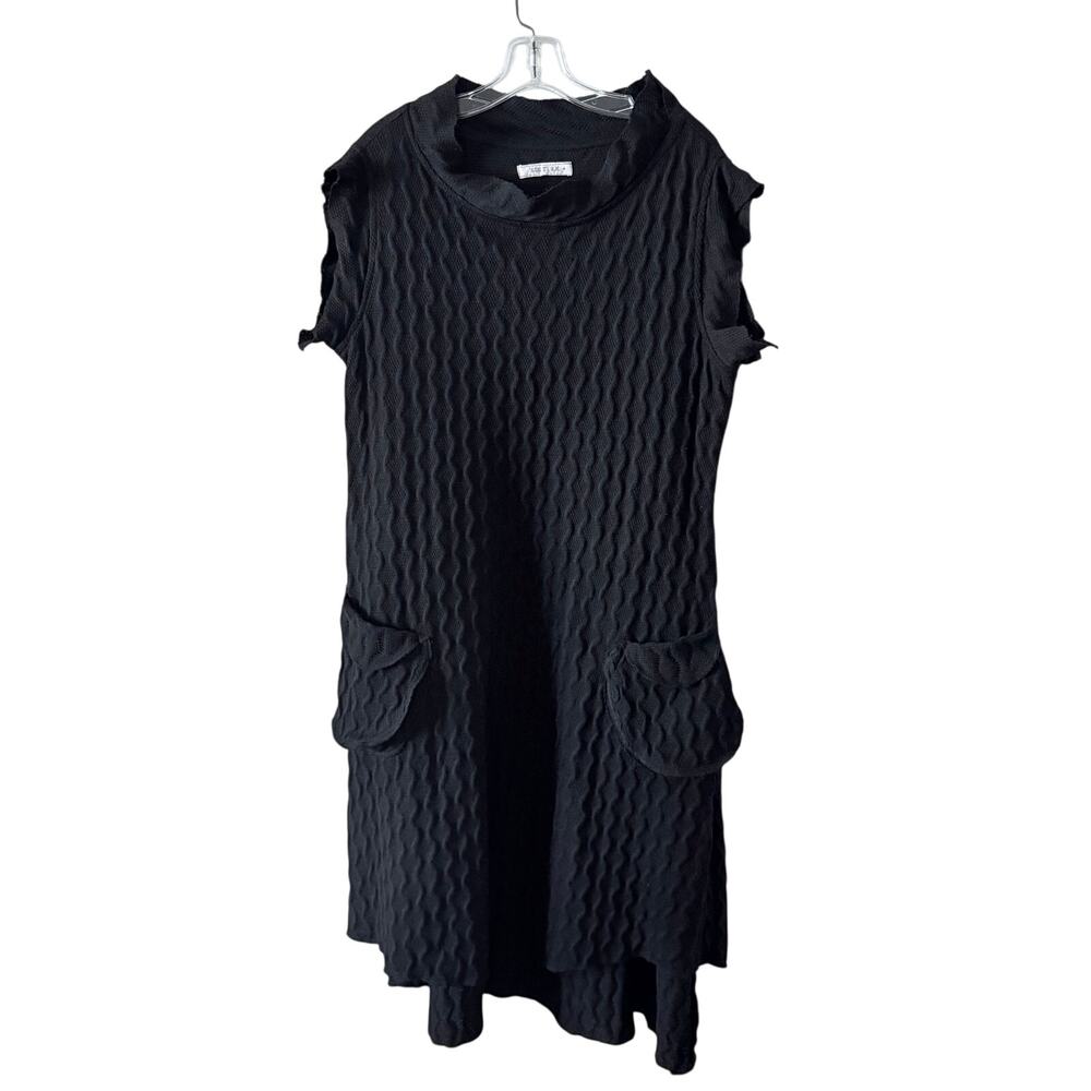 Aug 27 am Black Cotton Lagenlook Midi Dress with Pockets Size Large